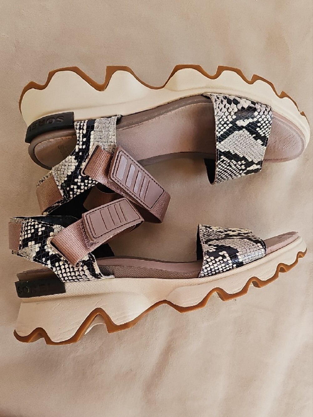 Sorel Women's Snake-Print Platform Sandals in Beige and Black - Picture 9 of 16